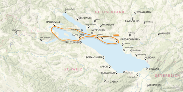 Landkarte, die die Route Radolfzell beschreibt