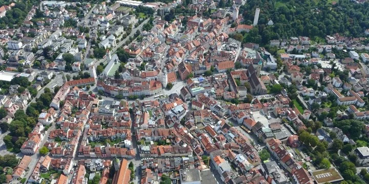 [Translate to English:] Ravensburg aus der Zeppelin Perspektive
