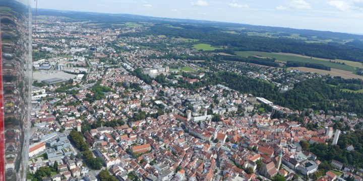 Blick aus dem Zeppelin auf die Ravensburger Innenstadt