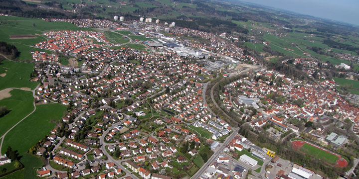Blick aus dem Zeppelin auf die Stadt Tettnang