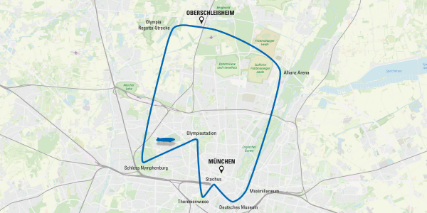 Landkarte Landkarte auf der die Route München beschrieben wird