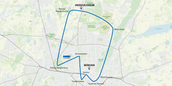 Landkarte auf der die Route München beschrieben wird