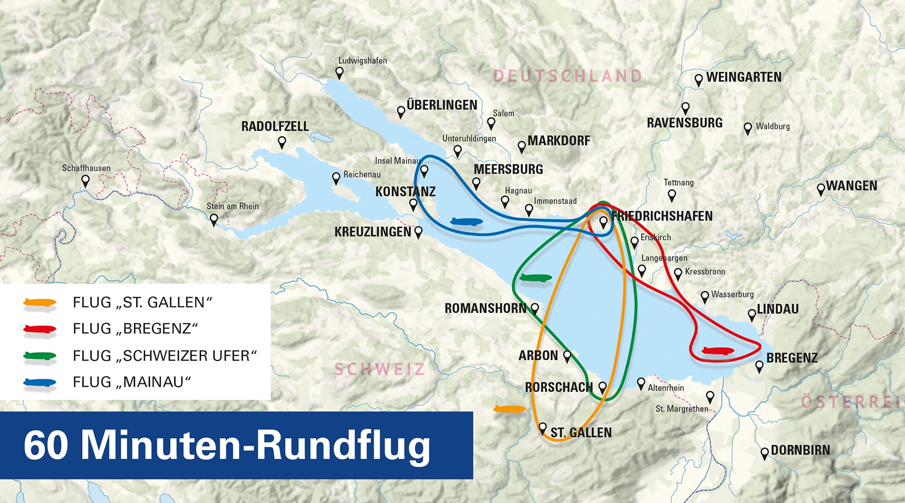 Landkarte auf der die Route Bregenz eingezeichnet ist
