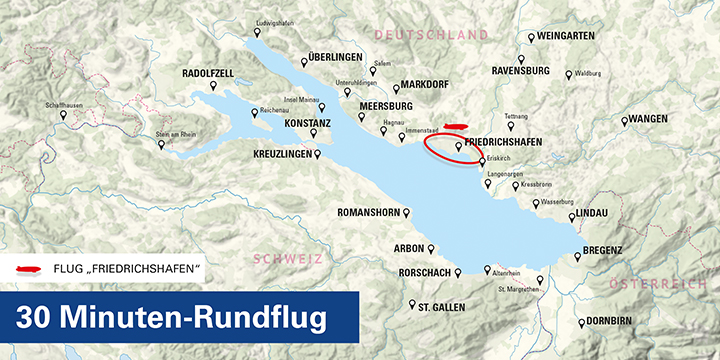 Landkarte Rundflug Friedrichshafen